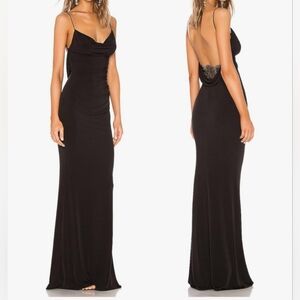 NWT 🔥Sexy🔥 Black Drape Neck Formal Maxi Dress With Back Lace Detail Size S